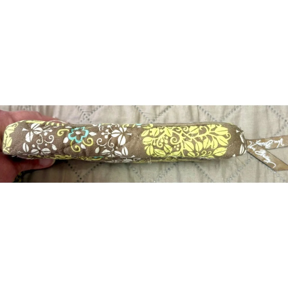 Vera Bradley Night and Day Quilted Cotton Wristlet Brown Green Floral Bird